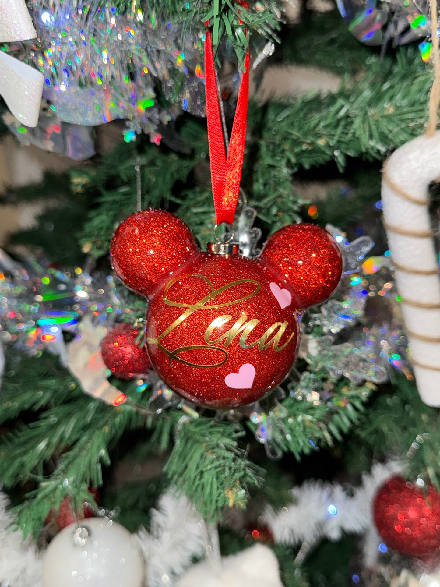 ✨Boule de Noël Rouge Pailletée Personnalisable✨